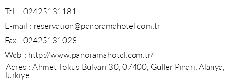 Panorama Hotel telefon numaralar, faks, e-mail, posta adresi ve iletiim bilgileri